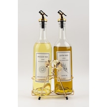 Altın Standlı Ginkgo Figürlü 750ml Şeffaf Şişe Altın Akıtıcılı Et