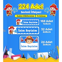 Sevimli İtfaiyeci Temalı Okul Kreş Kişiye Özel İsim Etiket Seti - Model 316 Çok Renkli