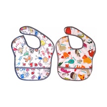 2 Adet Ekonomik Set 6-24 Ay Zoo Ve Family Desen Sıvı Geçirmeyen Cepli Cırtlı Mama Önlüğü Belirtilmemiş