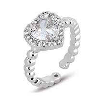 Forentina Gümüş Rengi Beyaz Taşlı Kalpli Ayarlanabilir Yüzük Ps3322 Çok Renkli