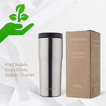 Sızdırmaz Vakumlu Çıft Katmanlı Çelik Bardak Termos 480 Ml 6 Saat Sıcak / 12 Saat Soğuk - Metalik Gri Açık Bej