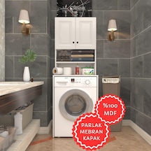 Kenzlife Membran Çamaşır Makinesi Dolabı Hayzum Byzbyz Çerçeve 180 66 55 Mebran Kapak Mdf Gövde Beyaz