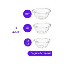 Şeffaf Badya Leğen Ölçek Göstergeli 3 Adet 15 Lt - 9 Lt - 4,5 Lt Beyaz