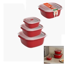 3 Pcs Kırmızı Kare Saklama Kabı Set 550-1100-2200ml Diğer