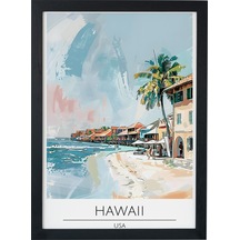 Hawaii Beachfront Usa Travel Poster Ahşap Çerçeveli Dekoratif Duvar Tablosu