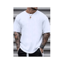 Caddemia Yaz Rahat Gevşek Büyük Boy Mektup Desen Baskılı Rahat Spor Yuvarlak Boyun Beyaz 2XL