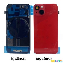 Apple Uyumlu iPhone 14 Plus Kamera Camlı Batarya Kapağı + Magsafe Flex Product Red Sn808517