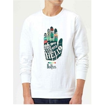 The Beatles Baskılı Beyaz Erkek Örme Sweatshirt (528381287)