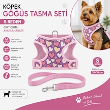 Köpek Göğüs Tasması Ve Sevk Kayışı Seti S Beden 26-36 Cm Cırt Cırtlı Kalp Desenli Çok Renkli
