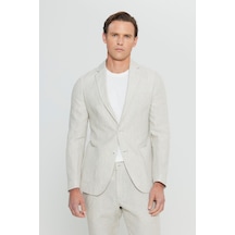 AC&Co / Altınyıldız Classics Erkek Bej %100 Keten Slim Fit Dar Kesim Mono Yaka Diagonal Desenli Torba Cepli Takım Elbise Bej