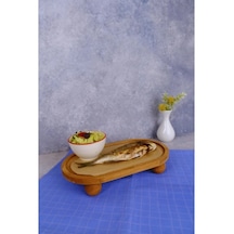 Justwood Risus Top Ayaklı İçi Oymalı Oval 17x30 Cm Ahşap Dikdörtgen Pasta Sunum Servis Tabağı Kahverengi