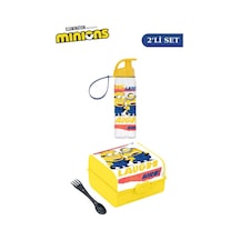 Flosoft Lisanslı Minions Matara Ve Beslenme Kutusu, 3 Bölmeli Okul Beslenme Kabı Ve Suluğu 2 Li Set