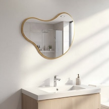 40x50 Cm Modern Organik Asimetrik Ayna Altın Çerçeveli Dekoratif Duvar Ve Banyo Aynası Minimal Tasarım Ayna Altın