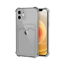 Apple Uyumlu iPhone 12 Kılıf Darbe Emici Köşe Korumalı Kartlıklı Cüzdanlı Silikon Kapak - Füme