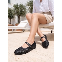 Nesilshoes Nesil Shoes Ceylan 3501 Siyah Hasır Örgü Kadın Babet