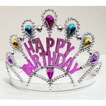 Gümüş Renk Happy Birthday Yazılı Doğum Günü Tacı 60 Cm Açık Mavi