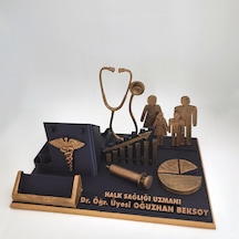 Kişiye Özel Halk Sağlığı Uzmanı Masa İsimliği Ve Kartvizitlik Gold - Siyah