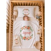 Kız Bebek Doğum Hediyesi İsme Özel 80x80 Cm Bebek Battaniyesi 35x45 Cm Yastık Kılıfı Ham Bez Kıyafet Kesesi 2099ybkyx Krem