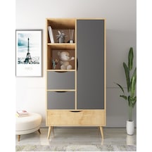 Floradesign Mangoo Elbise Dolabı Gardırop /elbise Dolabı Açık Raflı Tek Kapaklı Dolap Meşe/ Antrasit