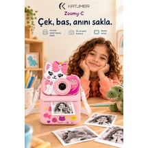 Kj/zm-001 Zoomy-c Kedi Figürlü Anında Baskılı Çocuk Fotoğraf Makinesi, Çift Kamera, 2,4 İnç Ekran, 1080p Video, 3+ Yaş Pembe