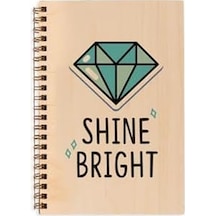Shine Bright Tasarımlı Ahşap Kapaklı Defter 12x18 Cm, 48 Yaprak, Çizgisiz Motivasyon Defteri 103 Ivory