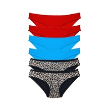 6 Adet Likralı Kadın Slip Külot Leopar Kırmızı Mavi