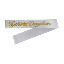 Kumaş Kuşak İyi Ki Doğdun Beyaz - Altın Yetişkin
