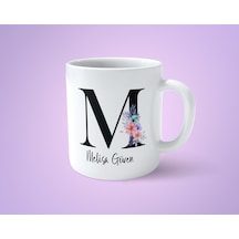 Çiçekli M Harfli İsimli Baskılı Kupa Bardak