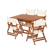 Marmaris Katlanır Ahşap Bahçe Seti: 80X120 Masa +4 Pvcli Sandalye