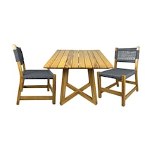 Gökçeada Ahşap Bahçe Takımı: Kare Masa + 2 Sandalye Set, Masif Ke Kahverengi