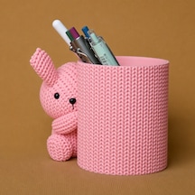 Bezos 3d Baskı Knitted Kalemlik - Sevimli Karakterli Masaüstü Kalem Organizeri-pembe Bzs01
