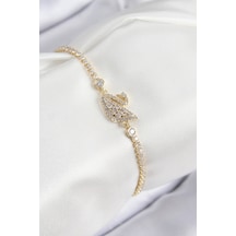 Pirinç Zirkon Taşlı Kuğu Model Gold Renk Kadın Bileklik Çok Renkli