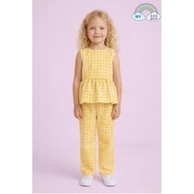 My Kids Wear Kız Çocuk Pötikareli Peplum Bluz Ve Pantolon Takımı 12690 Sarı