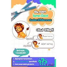 Aslan Temalı Özel İsminiz Yazılı Okul Etiketi Diğer