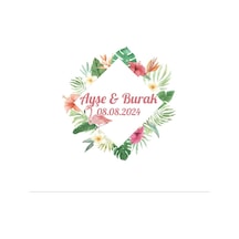 Yapraklı Kış Oval Etiket Kına Nişan Düğün 3x3 Cm Özel Etiket / 50 Adet Sticker Beyaz