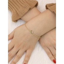 14 Ayar Altın Taşlı Kalp Yoncalı Bileklik Altın