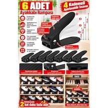 Shoemax 4 Kademeli Ayarlanabilir Ayakkabı Rampası Dolap İçi Yer Tasarruflu Ayakkabı Düzenleyici. Siyah 6 Adet