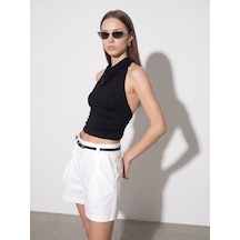 Dilvin 21246 Degaje Yaka Top-siyah