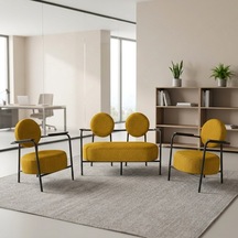 Venüs 2+1+1 Soft Kumaş Ofis & Büro İş Yeri Bekleme Koltuğu Takımı Siyah Metal İskelet - Sarı