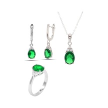 Midyat Nurtaş Gümüş 201021911 Zümrüt Taşlı 925 Ayar Gümüş Üçlü Set