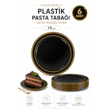Porselen Görünümlü Altın Yaldızlı Plastik Tabak Siyah 19 Cm 6'lı