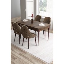 Canisa Tia Serisi 80x132 Açılabilir Mdf Mutfak Masası Takımı Barok Desen Masa 4 Kahverengi Sandalye Masa Barok Ahşap Desen Sandalye Kahve