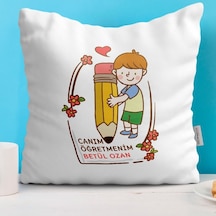 Bk Gift Kişiye Özel Canım Öğretmenim Tasarımlı Beyaz Yastık - 1 Akgn11024 Renkli