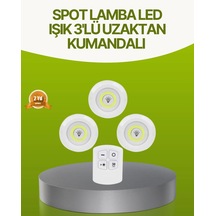 Mey İthalat Uzaktan Kumandalı 3 Lü Kablosuz Led Spot Lamba Seti Yapışkanlı Pratik Kullanım Beyaz