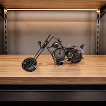 Kişiye Özel Metal Motosiklet Tasarımlı Klasik Masa Saati - Retro Motorcu Ofis Masa Üstü Saati Siyah