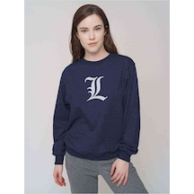 L Deadnote Baskılı Indigo Mavi Kadın Sweatshirt