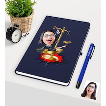 Kişiye Özel Bayan Avukat Karikatürlü Lacivert Defter Kalem Seti - N11.359
