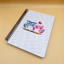 120 Yaprak Spiralli Defter Baykuş Desenli Okul Ve Not Defteri