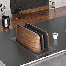 Mcstorey Ahşap Dikey Laptop Standı Çift Yuvalı 2 Cihazlık Macbook Notebook Tutucu Masaüstü Organizer Kaymaz Tabanlı Ahşap Metal Stand