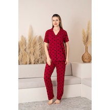 Nisanca Kısa Kollu Milan Gömlek Pijama Takımı- Genç Anne Serisi Bordo